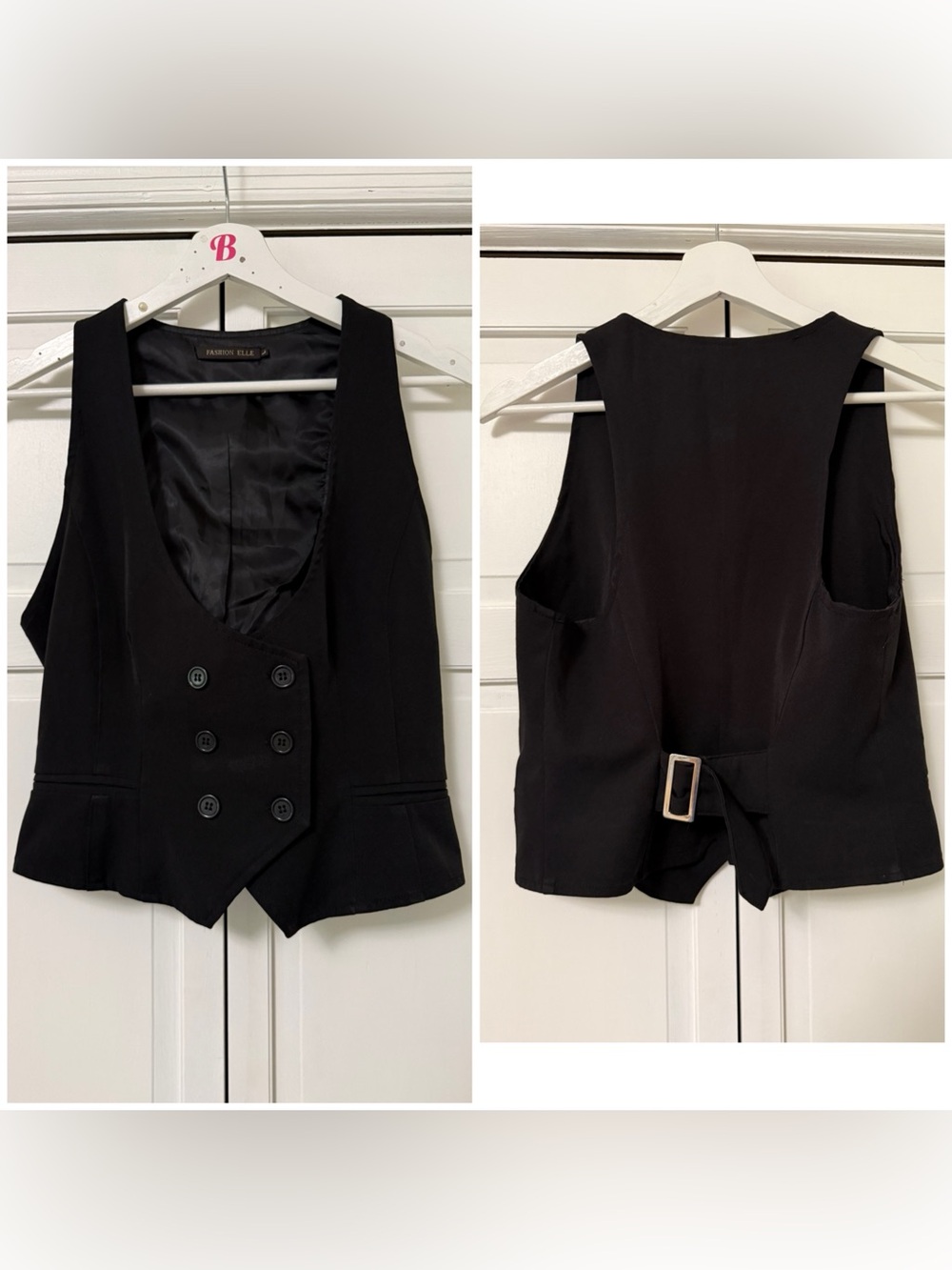Fashion Elle Double-Breasted Black Vest Steampunk 90’s Grunge Career Theatre